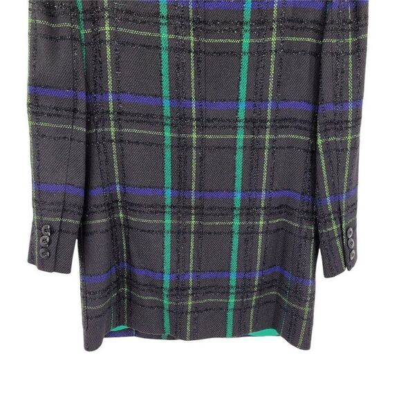 Vtg Ellen Tracy 90's Clueless Wool Sparkle Plaid Boxy Boyfriend Blazer Blue Sz 4 - Picture 7 of 10
